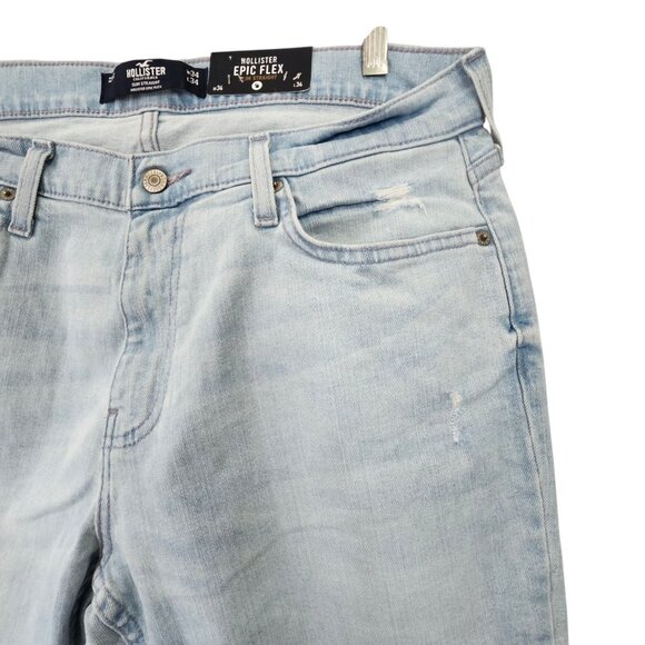 NWT Hollister Epic‎ Flex Slim Straight Jeans Men's 34 x 34 Blue Light Wash - Picture 3 of 12